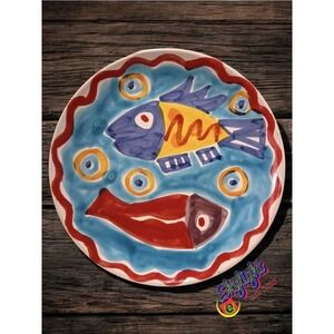 La Musa Vintage Italy Plate Ceramic Pottery Swimming Fish 9-5/8 Plate